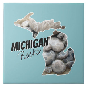 Michigan Silhouette Filled With Petoskey Stones Tile