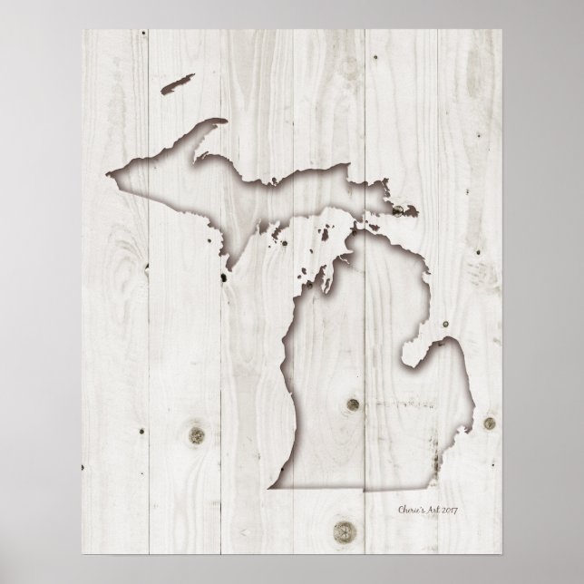 Michigan Silhouette | White Wood Carving Poster (Front)