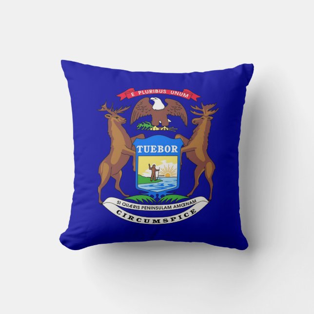 Michigan State Flag American MoJo Pillow (Front)