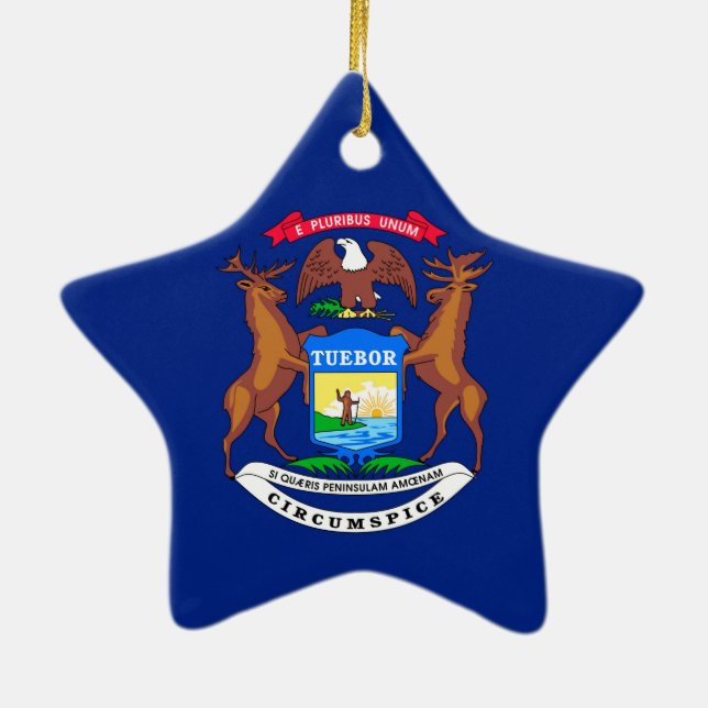 Michigan State Flag Design Ceramic Ornament (Back)