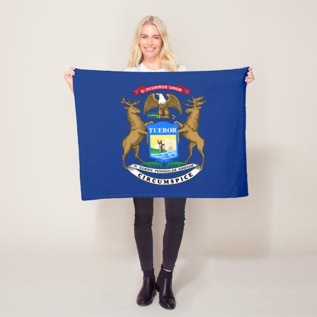 Michigan State Flag Fleece Blanket (In Situ)