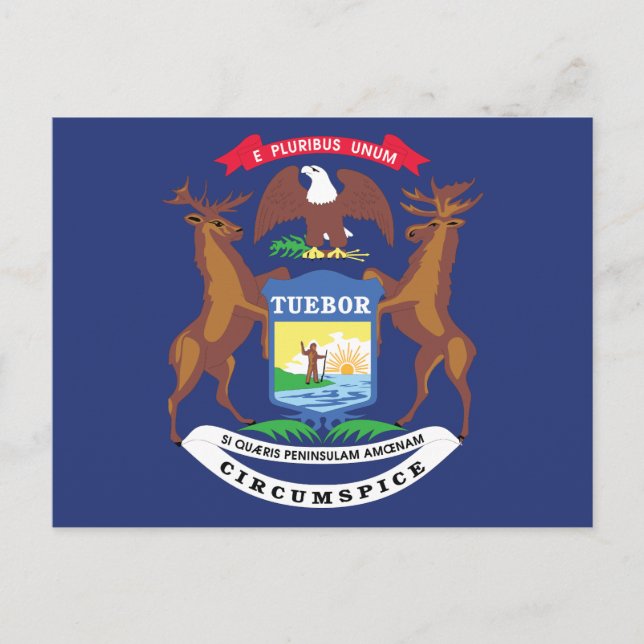 Michigan State Flag Great Lakes State Seal Moose Postcard (Front)