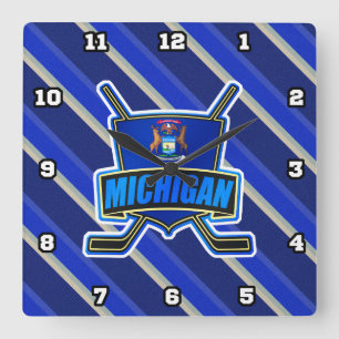 Michigan State Flag Hockey Wall Clock