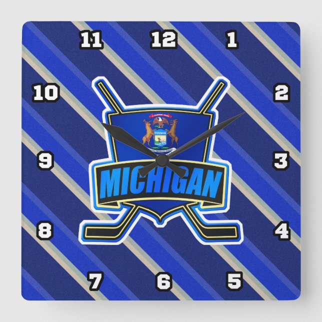 Michigan State Flag Hockey Wall Clock (Front)