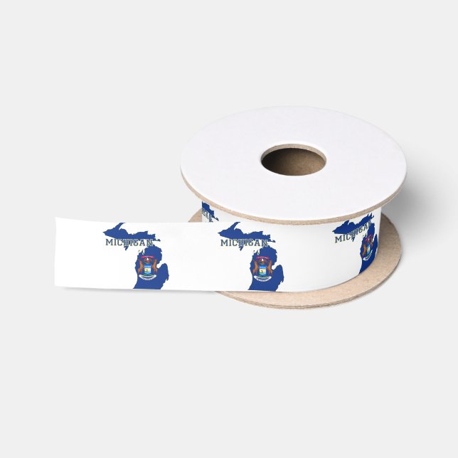 Michigan State Flag Map Satin Ribbon (Spool)