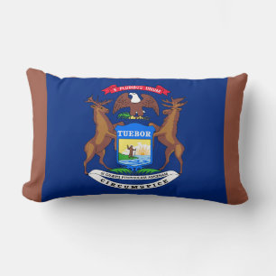Michigan State Flag Print Patriotic Lumbar Pillow