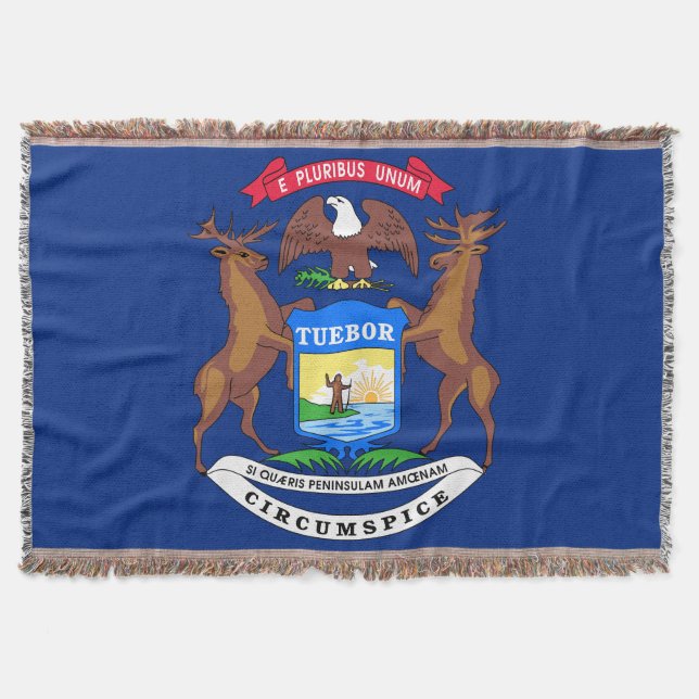 Michigan State Flag Print Patriotic Throw Blanket (Front)