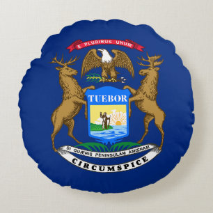 Michigan State Flag Round Pillow