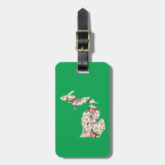 Michigan State Flower Collage Map Luggage Tag (Front Vertical)