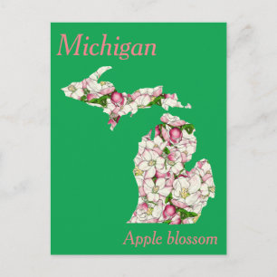 Michigan State Flower Collage Map Postcard