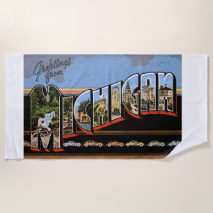 Michigan State Greetings Colourful Art Beach Towel