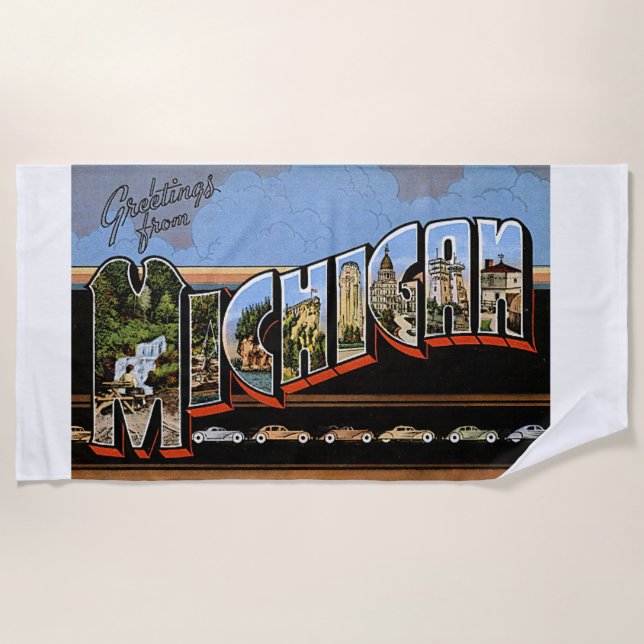 Michigan State Greetings Colourful Art Beach Towel (Front)