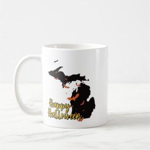 Michigan State Map Happy Halloween Bats Coffee Mug