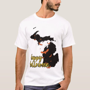 Michigan State Map Happy Halloween Bats T-Shirt
