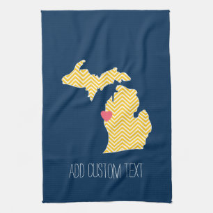 Michigan State Map with Custom Love Heart and Name Kitchen Towel