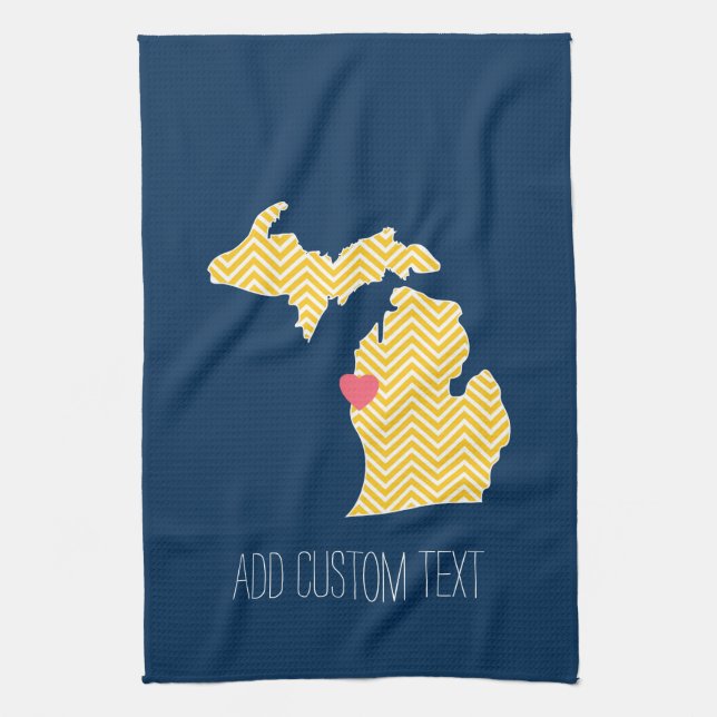 Michigan State Map with Custom Love Heart and Name Kitchen Towel (Vertical)