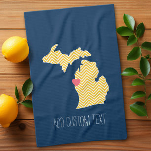 Michigan State Map with Custom Love Heart and Name Kitchen Towel