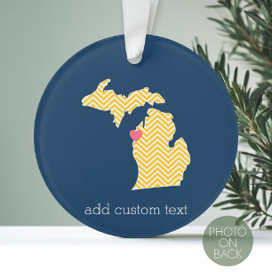 Michigan State Map with Custom Love Heart and Name Ornament