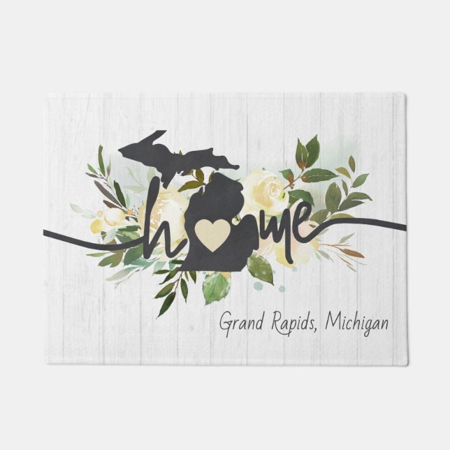 Michigan State Personalized Your Home City Rustic Doormat (Front)