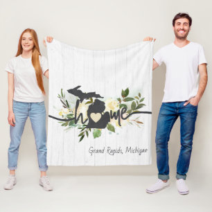 Michigan State Personalized Your Home City Rustic Fleece Blanket