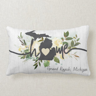 Michigan State Personalized Your Home City Rustic Lumbar Pillow