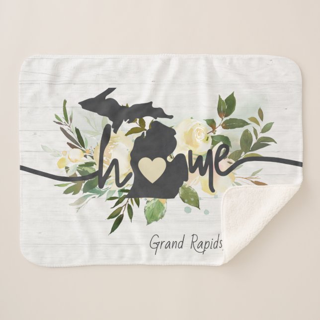 Michigan State Personalized Your Home City Rustic Sherpa Blanket (Front (Horizontal))