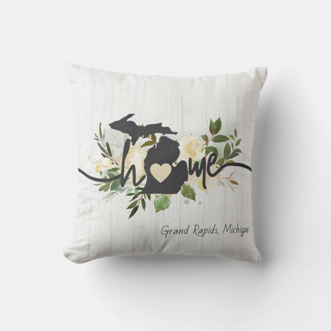 Michigan State Personalized Your Home City Rustic Throw Pillow (Front)