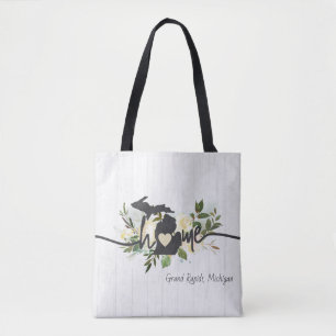 Michigan State Personalized Your Home City Rustic Tote Bag