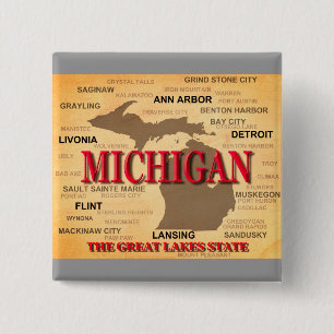 Michigan State Pride Map Silhouette 2 Inch Square Button