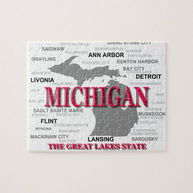 Michigan State Pride Map Silhouette Jigsaw Puzzle (Horizontal)