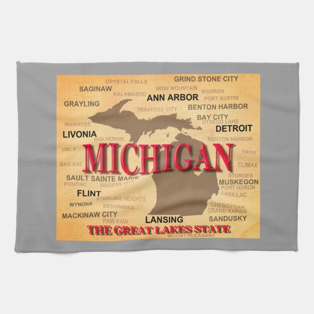 Michigan State Pride Map Silhouette Kitchen Towel (Horizontal)