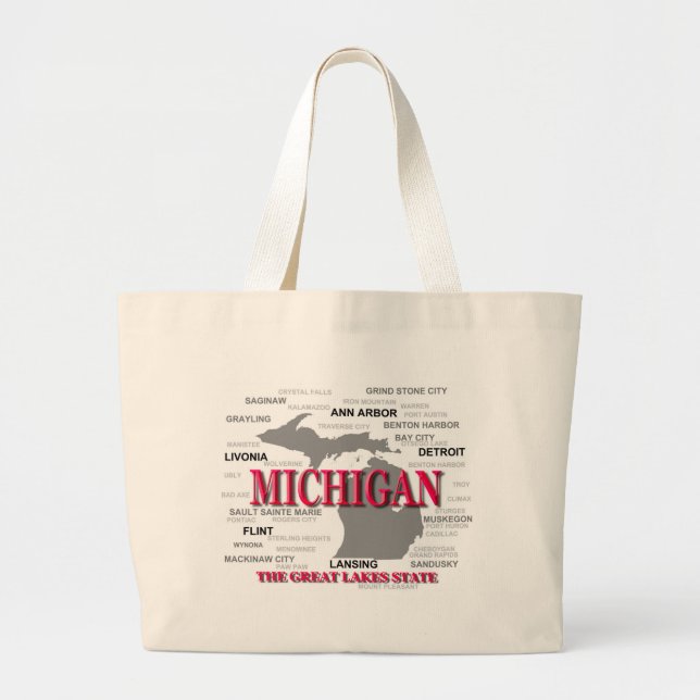 Michigan State Pride Map Silhouette Large Tote Bag (Front)