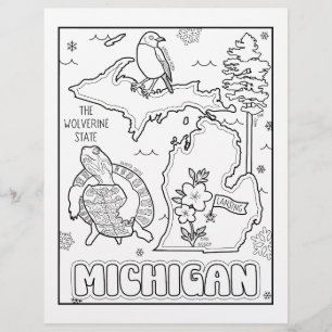 michigan state shape and facts colouring page