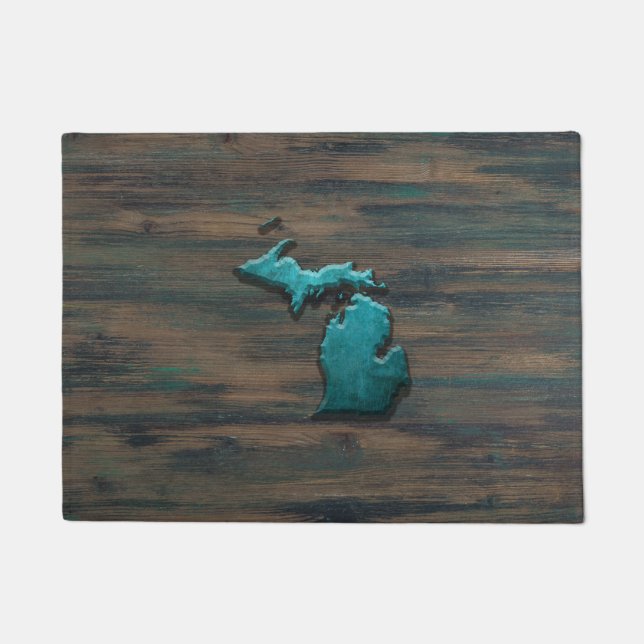 Michigan State Shape Teal Doormat (Front)