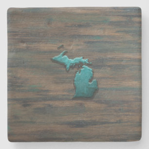 Michigan State Shape Teal Stone Coaster