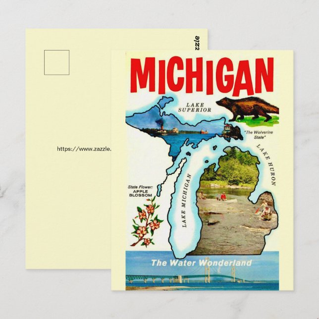 Michigan State Vintage Postcard (Front/Back)