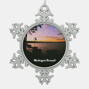 Michigan Sunset Snowflake Pewter Christmas Ornament