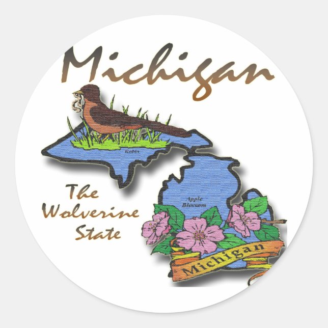 Michigan The Wolverine State Robin Apple Classic Round Sticker (Front)