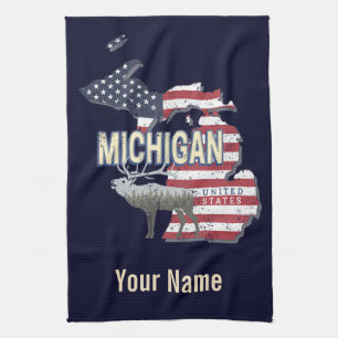 Michigan United States Retro State Map Vintage USA Kitchen Towel