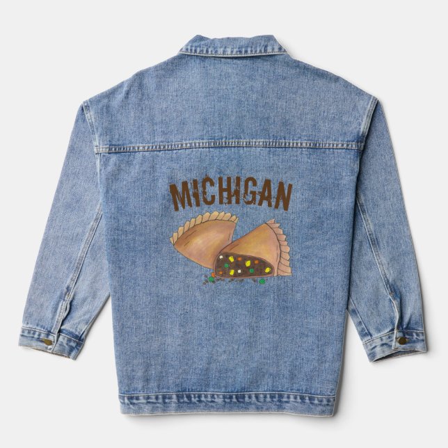 Michigan Upper Peninsula Pasty Meat Pie Foodie Denim Jacket (Back)