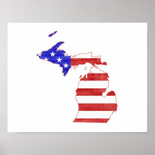 Michigan USA flag silhouette state map Poster
