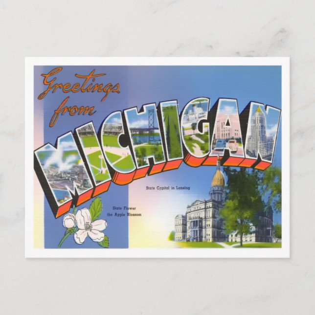 Michigan Vintage Big Letters Postcard (Front)