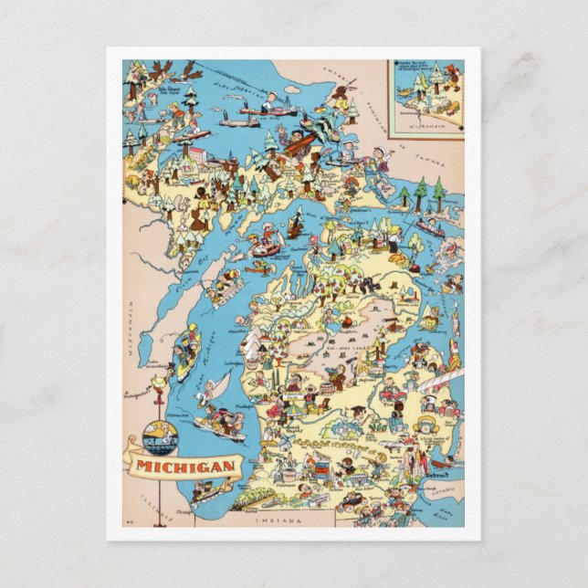 Michigan Vintage Funny Map Postcard (Front)