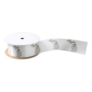 Michigan Vintage Picture Map Satin Ribbon