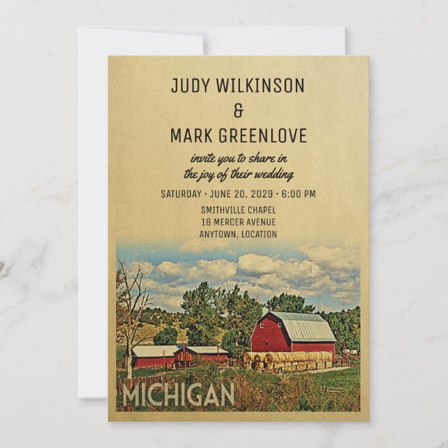 Michigan Wedding Invitation Farm Barn Rustic (Front)