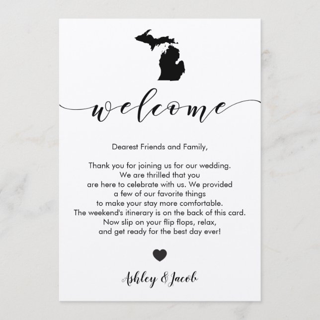 Michigan Wedding Welcome Letter & Itinerary Card (Front)