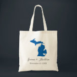 Michigan Wedding Welcome Tote Bag<br><div class="desc">Welcome out of town wedding guests with a bag full of snacks and treats personalized with the state where you're getting married and the bride and groom's names and wedding date. Click Customize It to move the heart to show any city or location on the state map. Use the design...</div>
