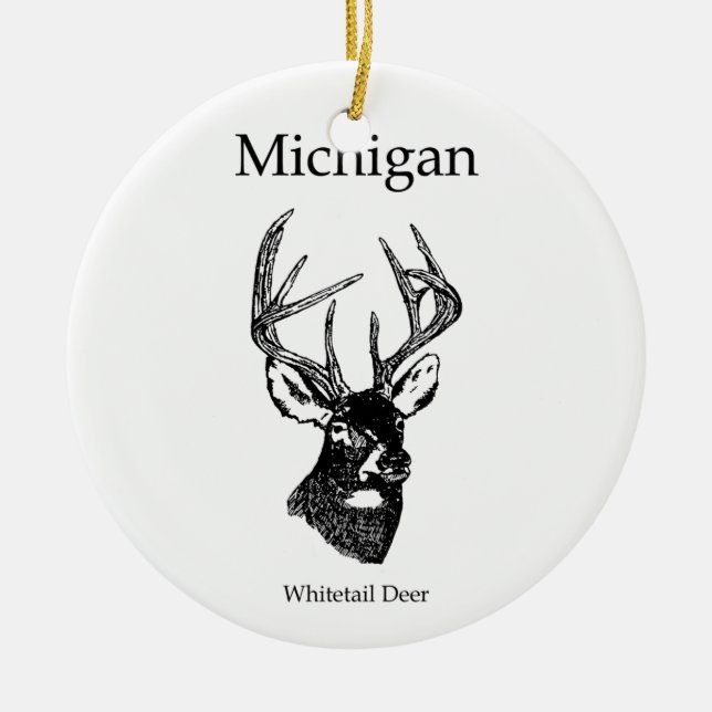 Michigan White Tail Deer Ceramic Ornament (Front)