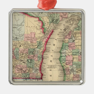 Michigan, Wisconsin Map by Mitchell Metal Ornament