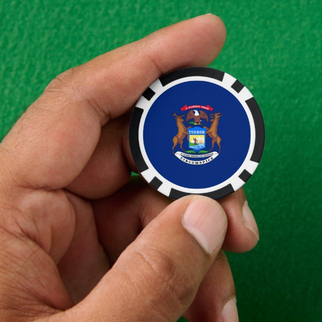 Michigander Flag, Flag of Michigan Poker Chips (Hand)